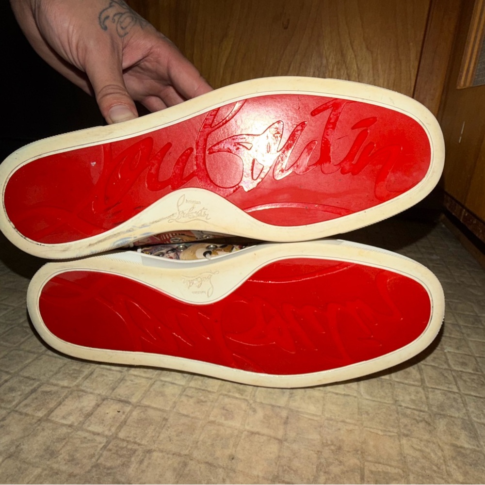 Christian Louboutin Red and Cream Sneakers